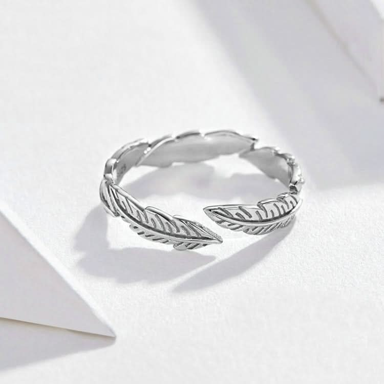 Sterling Silver Ring White Feather Ring Fashion Simple Ring Reluova