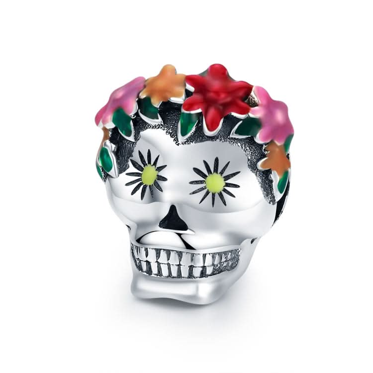 Halloween Collection 925 Sterling Silver Flower Skull Charms Colorful Enamel Beads Women Bracelets DIY Jewelry