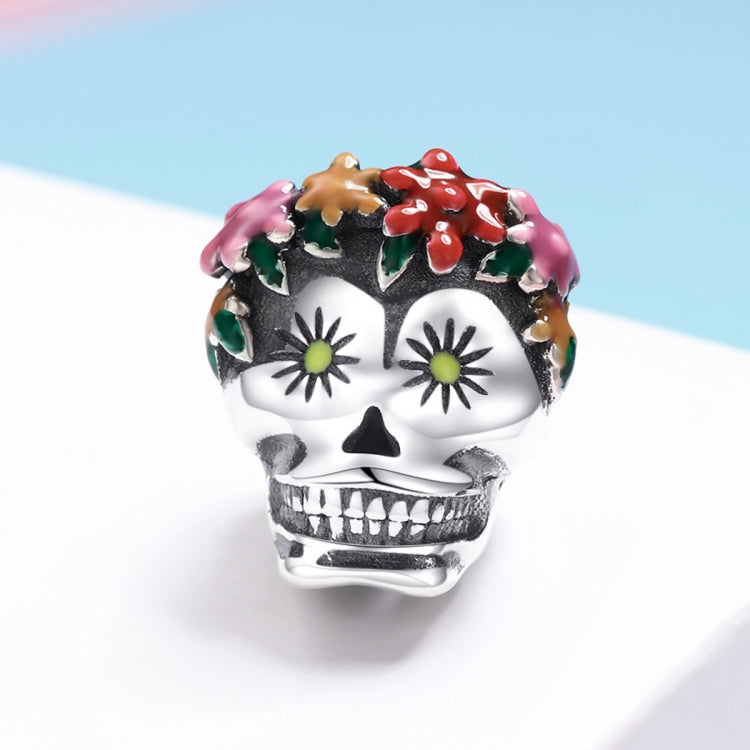 Halloween Collection 925 Sterling Silver Flower Skull Charms Colorful Enamel Beads Women Bracelets DIY Jewelry Reluova