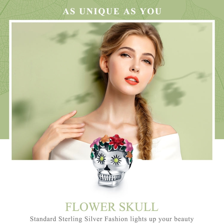 Halloween Collection 925 Sterling Silver Flower Skull Charms Colorful Enamel Beads Women Bracelets DIY Jewelry