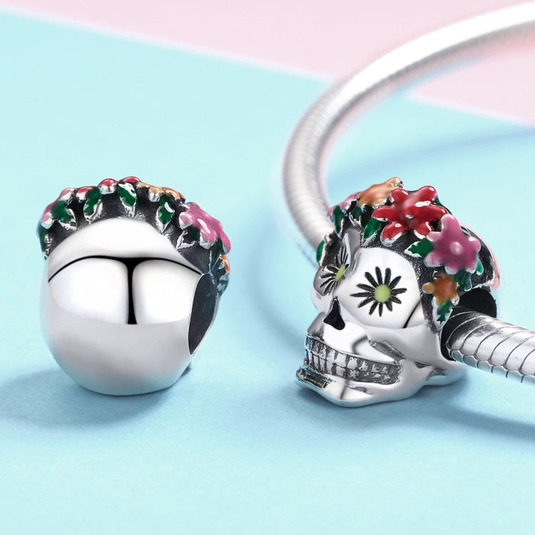 Halloween Collection 925 Sterling Silver Flower Skull Charms Colorful Enamel Beads Women Bracelets DIY Jewelry