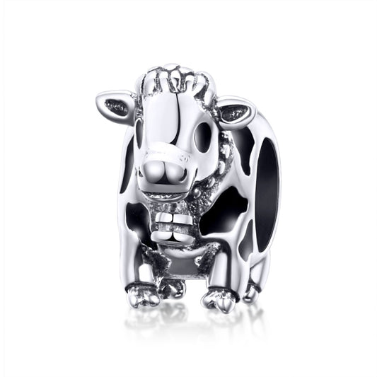 925 Sterling Silver Cute  Cow DIY Animal Beaded Bracelet Accessory-Reluova