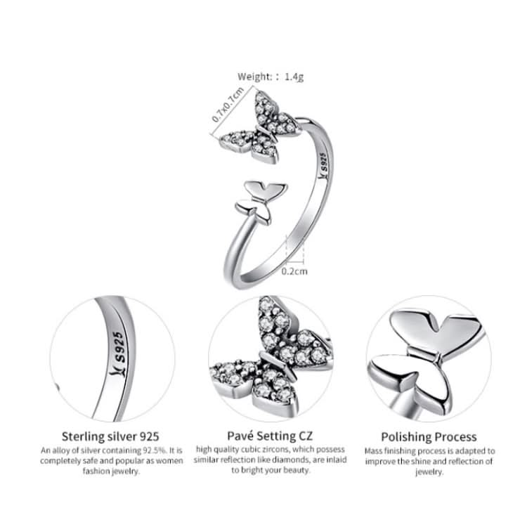 Flying Butterfly S925 Female Sterling Silver Zircon Ring Reluova