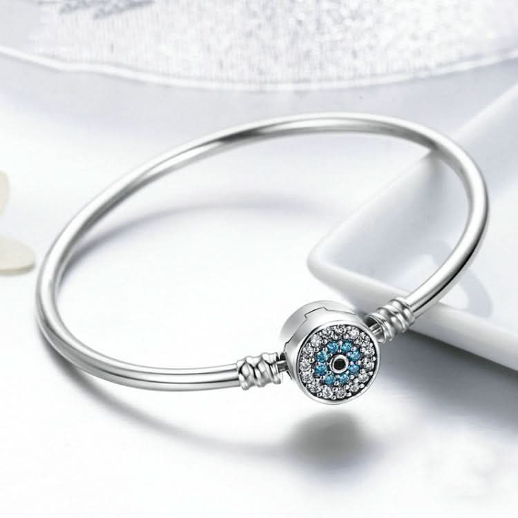 Guardian Eye S925 Sterling Silver Bangle Bracelet Set with Blue Gems Reluova