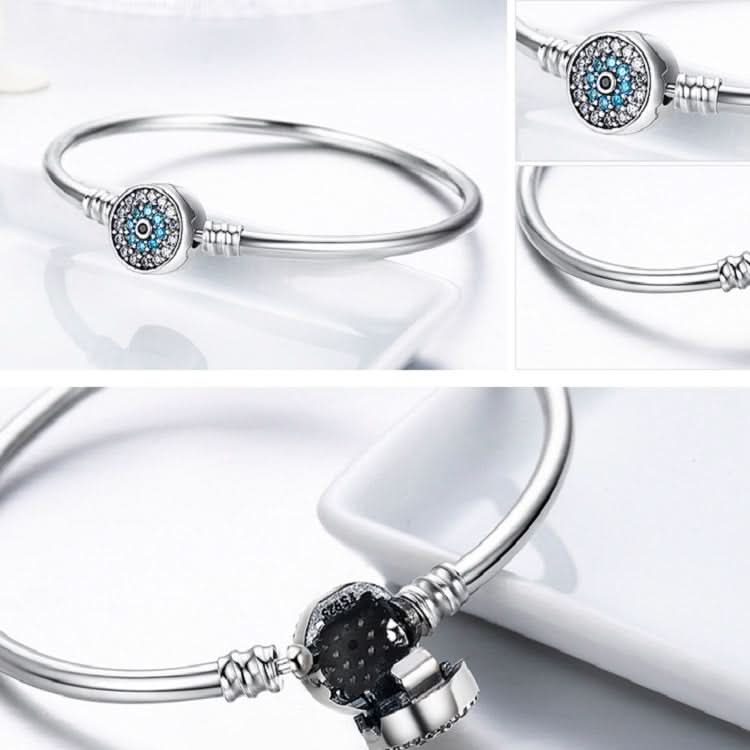 Guardian Eye S925 Sterling Silver Bangle Bracelet Set with Blue Gems Reluova