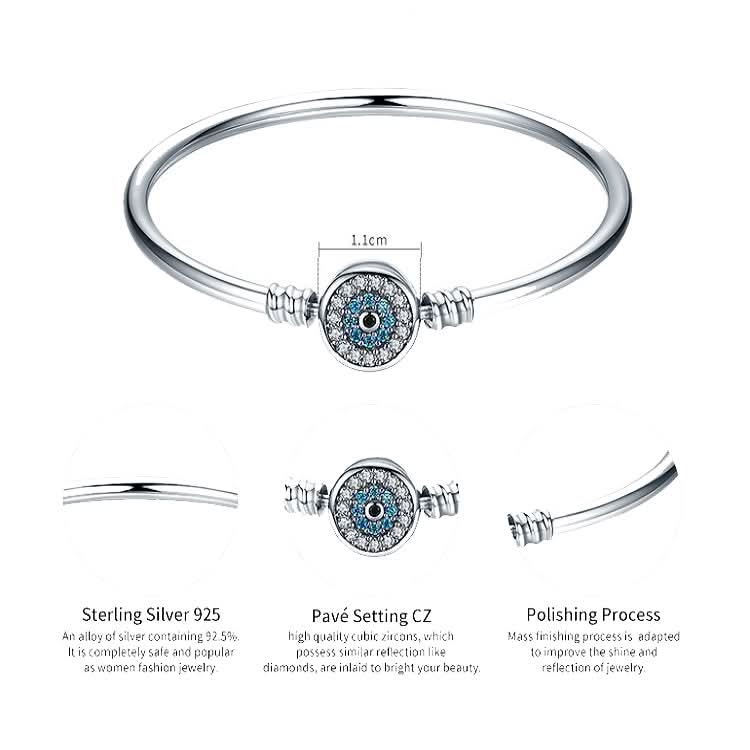 Guardian Eye S925 Sterling Silver Bangle Bracelet Set with Blue Gems Reluova