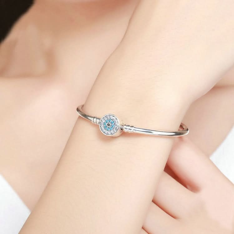 Guardian Eye S925 Sterling Silver Bangle Bracelet Set with Blue Gems Reluova