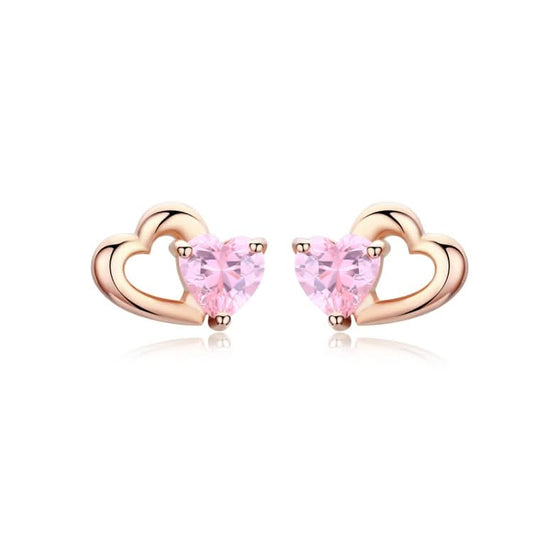 Sterling Silver Earrings Heart-shaped Rose Gold-plated Zircon Earrings Reluova