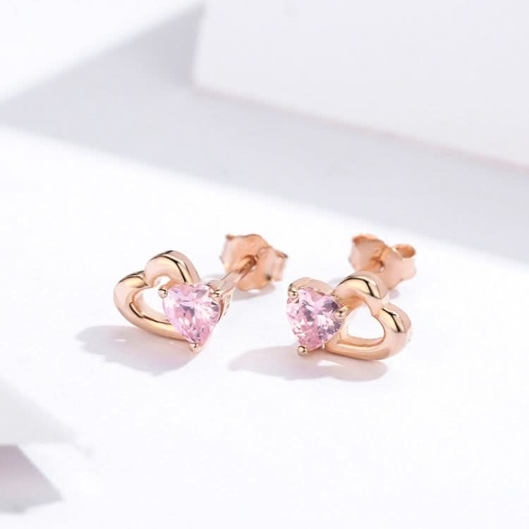 Sterling Silver Earrings Heart-shaped Rose Gold-plated Zircon Earrings Reluova