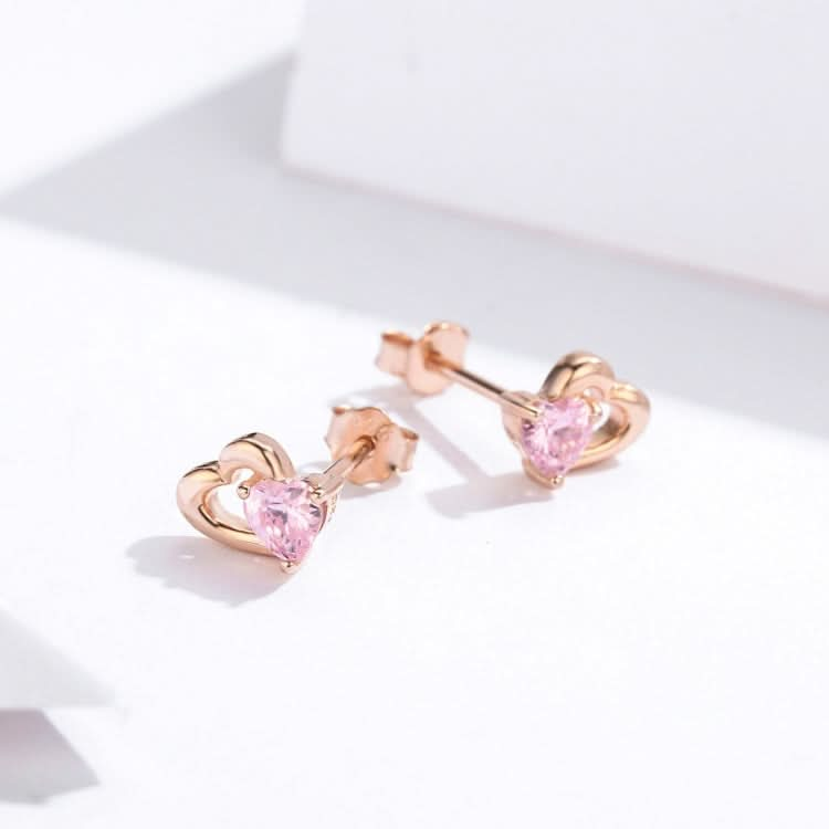 Sterling Silver Earrings Heart-shaped Rose Gold-plated Zircon Earrings Reluova