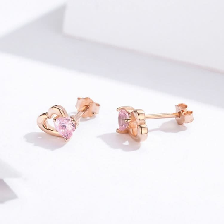 Sterling Silver Earrings Heart-shaped Rose Gold-plated Zircon Earrings Reluova