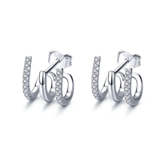 Sterling Silver Earrings Three-layer Twisted Silver Earrings Zircon Earrings Reluova