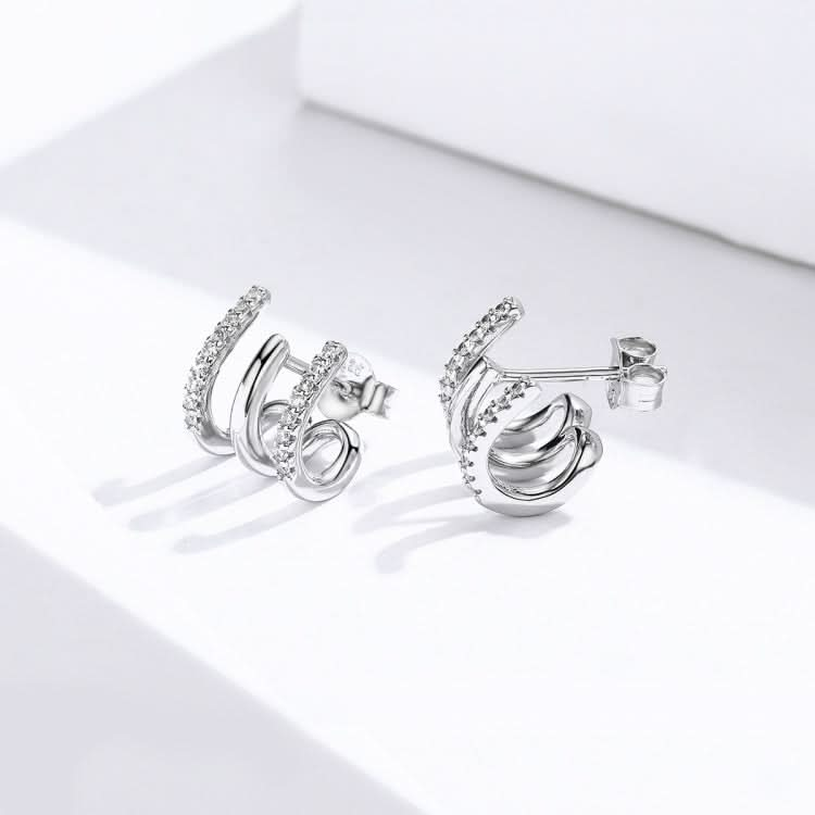 Sterling Silver Earrings Three-layer Twisted Silver Earrings Zircon Earrings Reluova