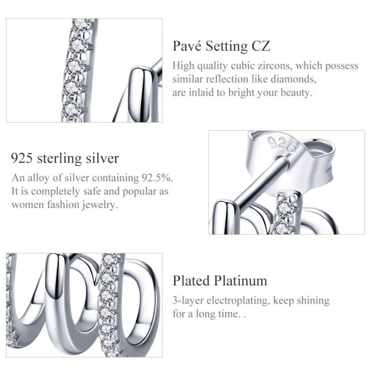 Sterling Silver Earrings Three-layer Twisted Silver Earrings Zircon Earrings Reluova