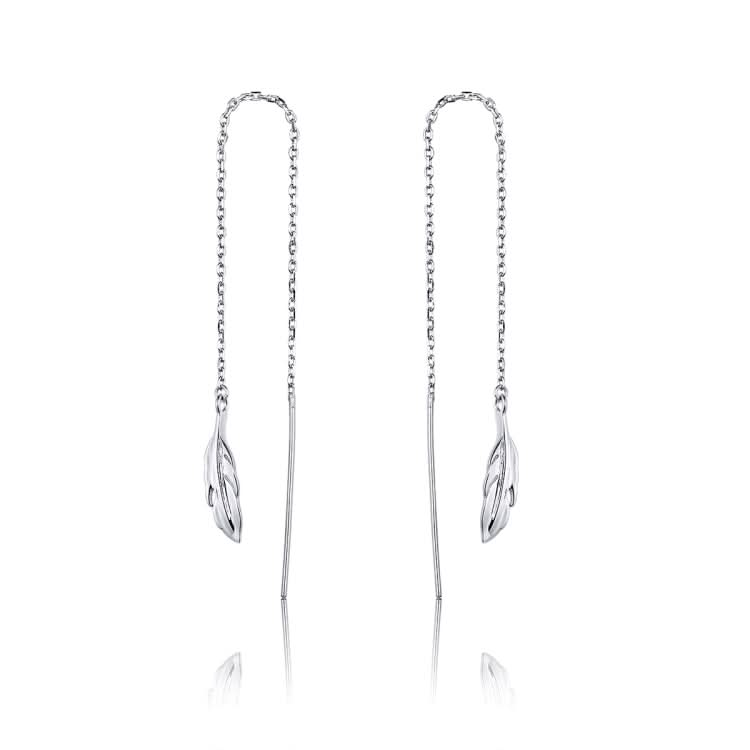 Feather Ear Line Sterling Silver Long Earrings Platinum Plated Simple Girl Earrings Reluova