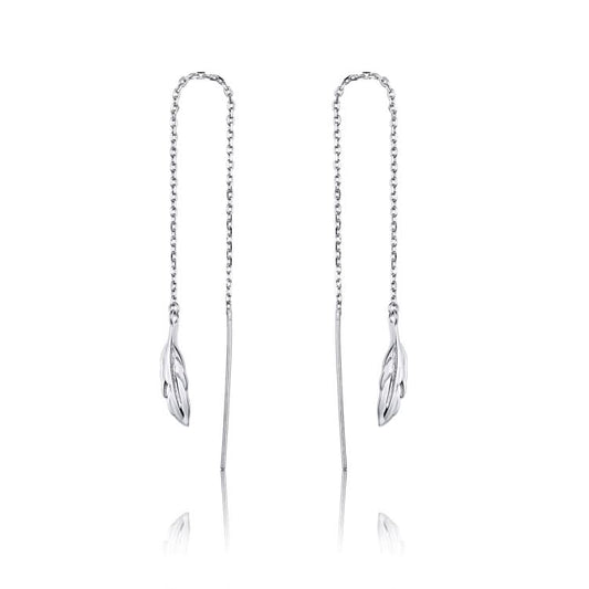 Feather Ear Line Sterling Silver Long Earrings Platinum Plated Simple Girl Earrings Reluova