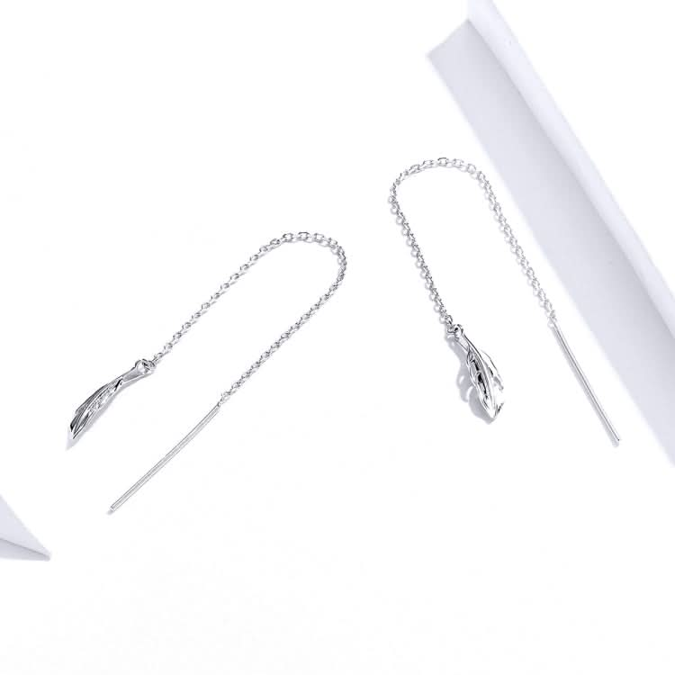 Feather Ear Line Sterling Silver Long Earrings Platinum Plated Simple Girl Earrings Reluova