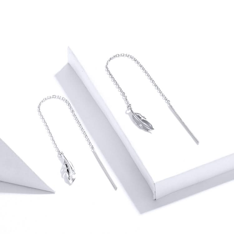 Feather Ear Line Sterling Silver Long Earrings Platinum Plated Simple Girl Earrings Reluova