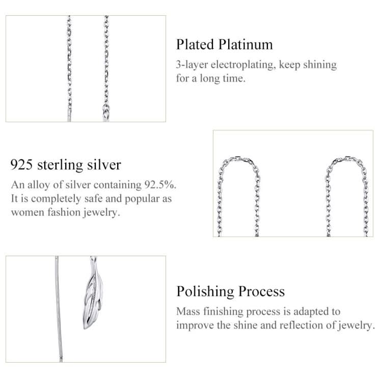 Feather Ear Line Sterling Silver Long Earrings Platinum Plated Simple Girl Earrings Reluova