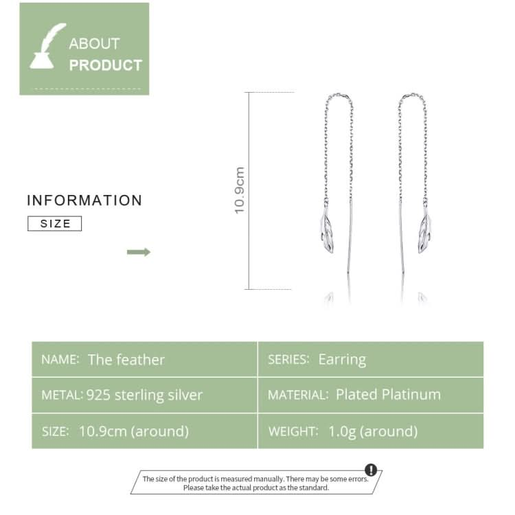 Feather Ear Line Sterling Silver Long Earrings Platinum Plated Simple Girl Earrings Reluova