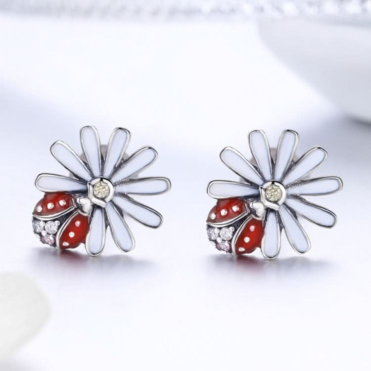 Sterling Silver Ladybug Flower Earrings Drop Oil Diamond Earrings Female Earrings Reluova