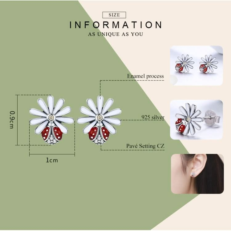 Sterling Silver Ladybug Flower Earrings Drop Oil Diamond Earrings Female Earrings Reluova