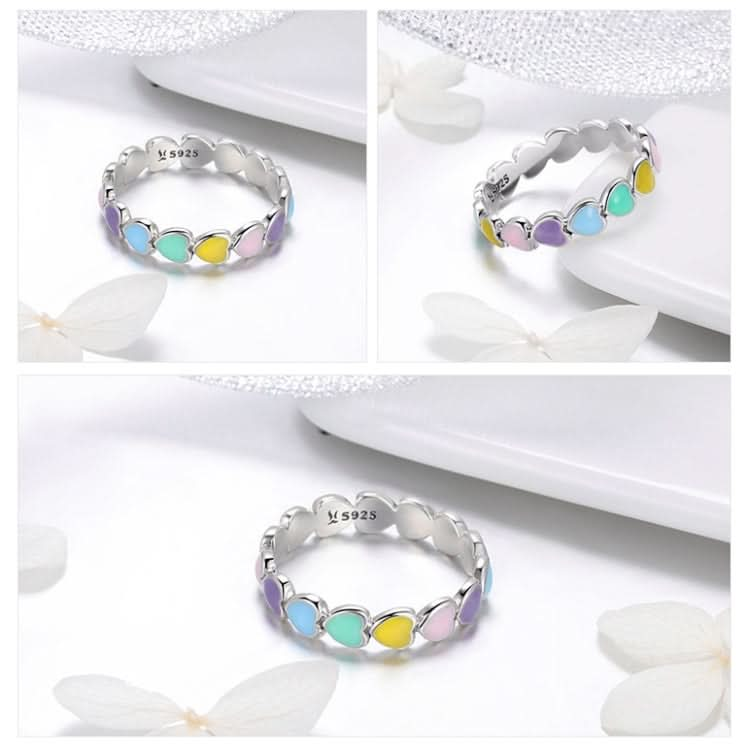 S925 Sterling Silver Heart-shaped Rainbow Ring Female Ring Valentines Day Gift Reluova