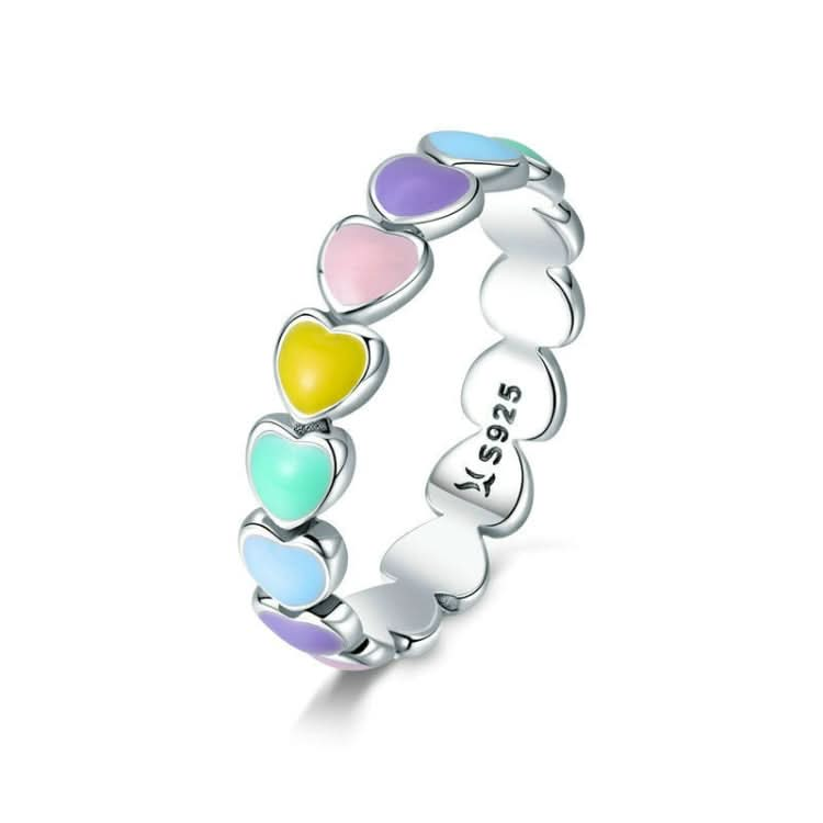 S925 Sterling Silver Heart-shaped Rainbow Ring Female Ring Valentines Day Gift Reluova