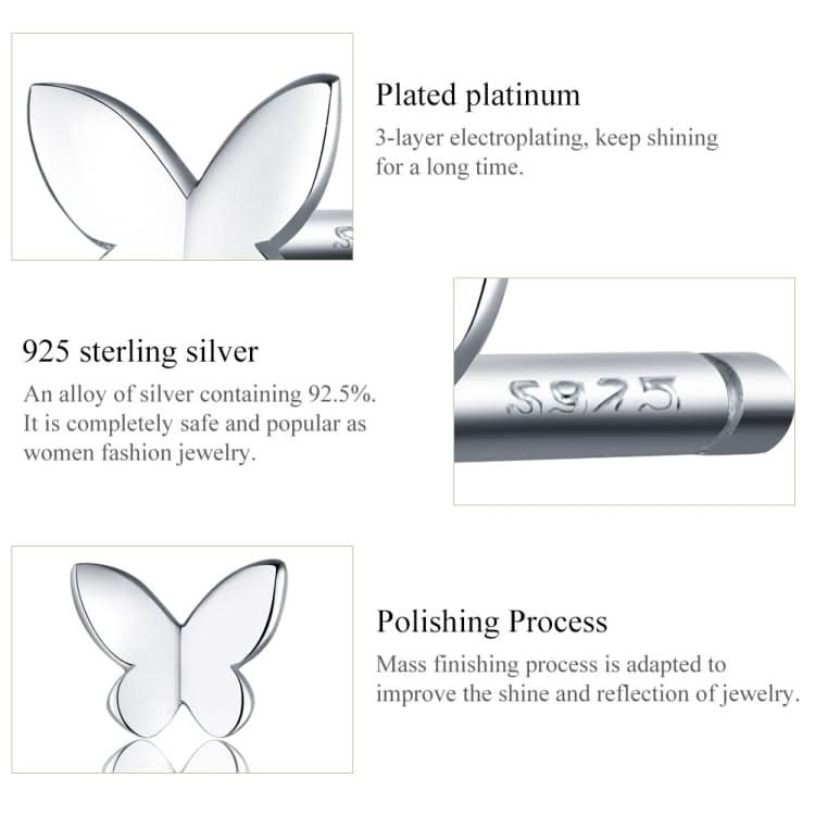 Sterling Silver Butterfly Earrings Fresh Simple and Compact Platinum-plated Girls Earrings Reluova