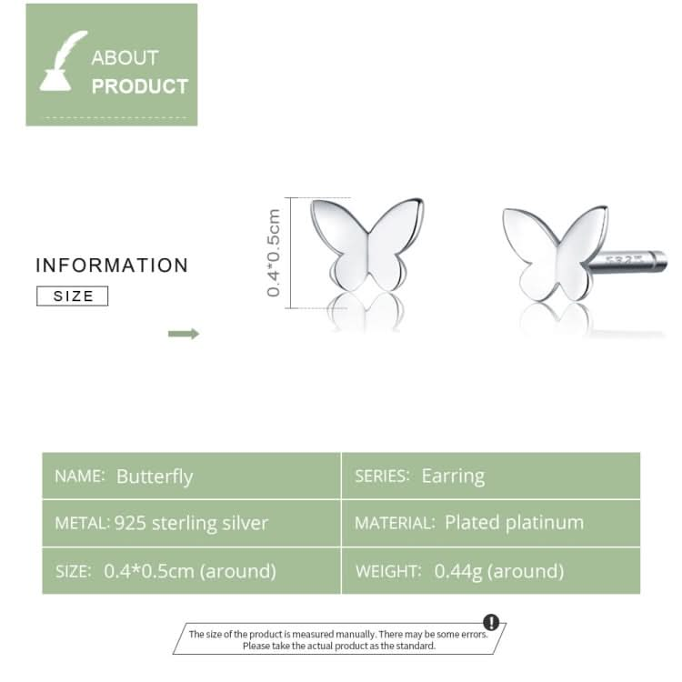 Sterling Silver Butterfly Earrings Fresh Simple and Compact Platinum-plated Girls Earrings Reluova