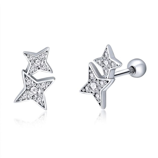 Sterling Silver Bright Star Style Diamond Earrings Female Earrings Reluova