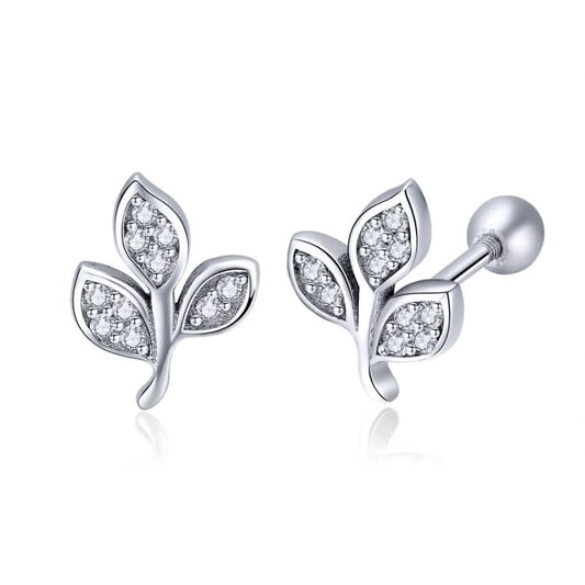 Sterling Silver Leaf Diamond Earrings Female Earrings Reluova