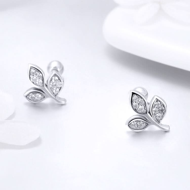 Sterling Silver Leaf Diamond Earrings Female Earrings Reluova