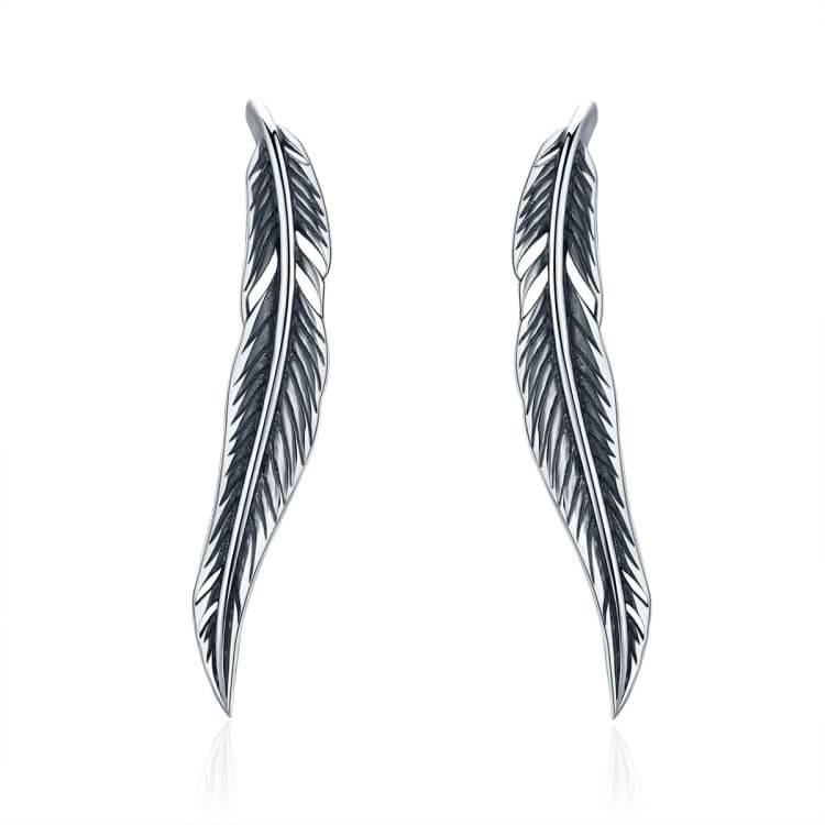 Sterling Silver Retro Style Female Earrings Simple Feather Earrings Reluova