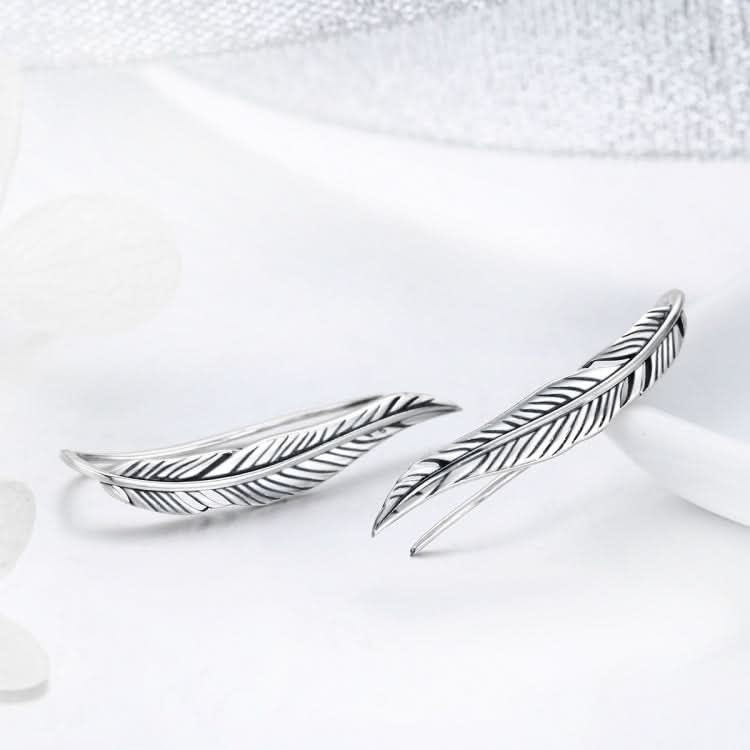 Sterling Silver Retro Style Female Earrings Simple Feather Earrings Reluova