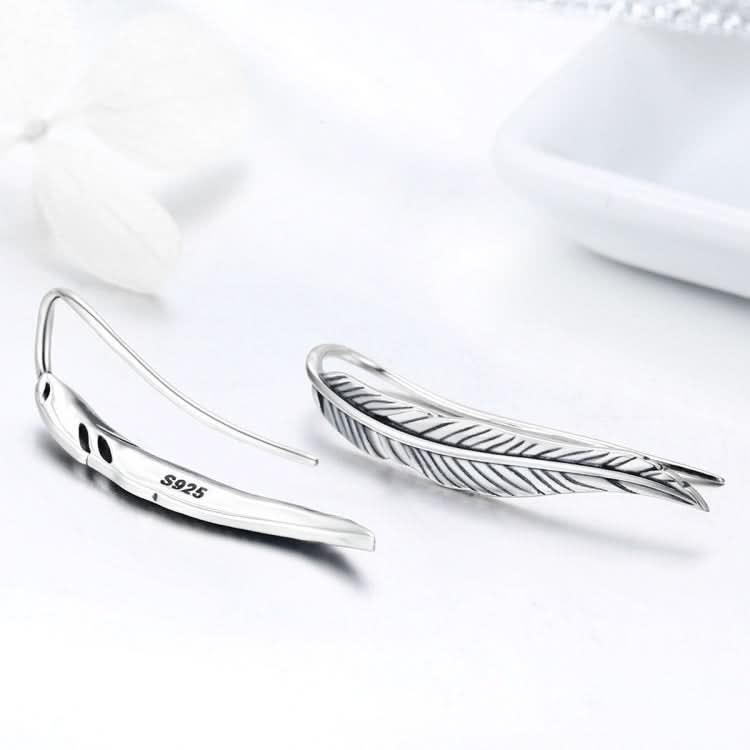 Sterling Silver Retro Style Female Earrings Simple Feather Earrings Reluova