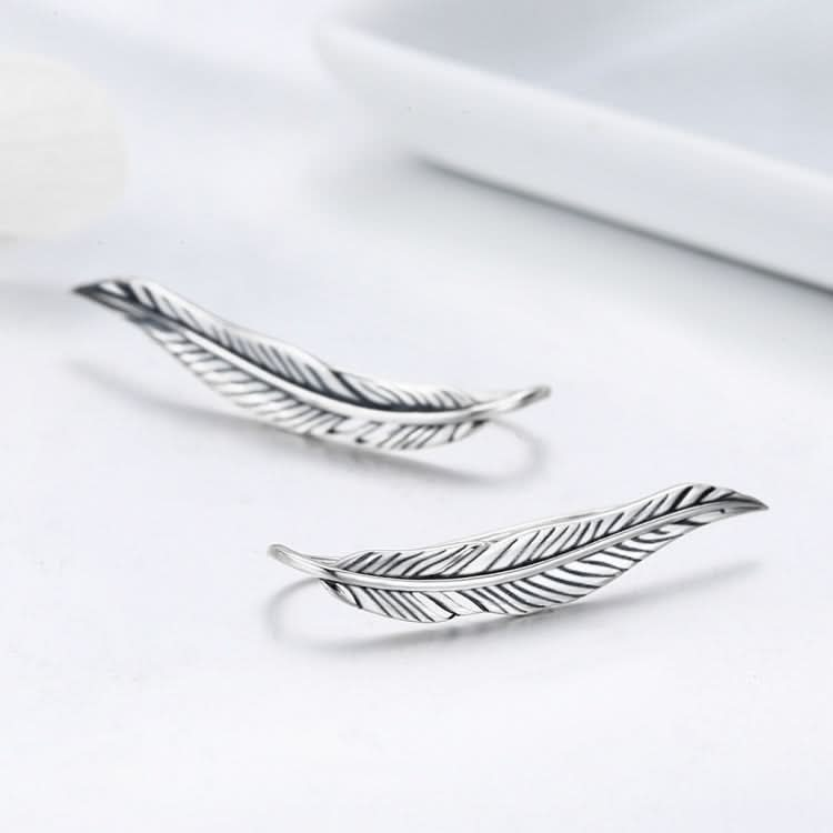 Sterling Silver Retro Style Female Earrings Simple Feather Earrings Reluova