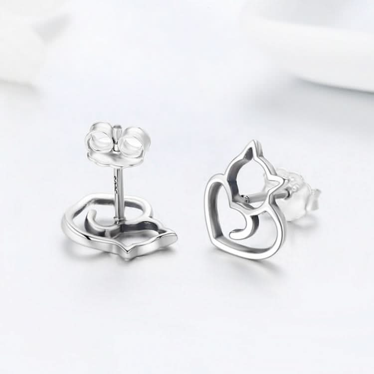 Simple Plain Silver Cat Earrings Sterling Silver Hollow Female Earrings Small Animal Silver Jewelry Reluova