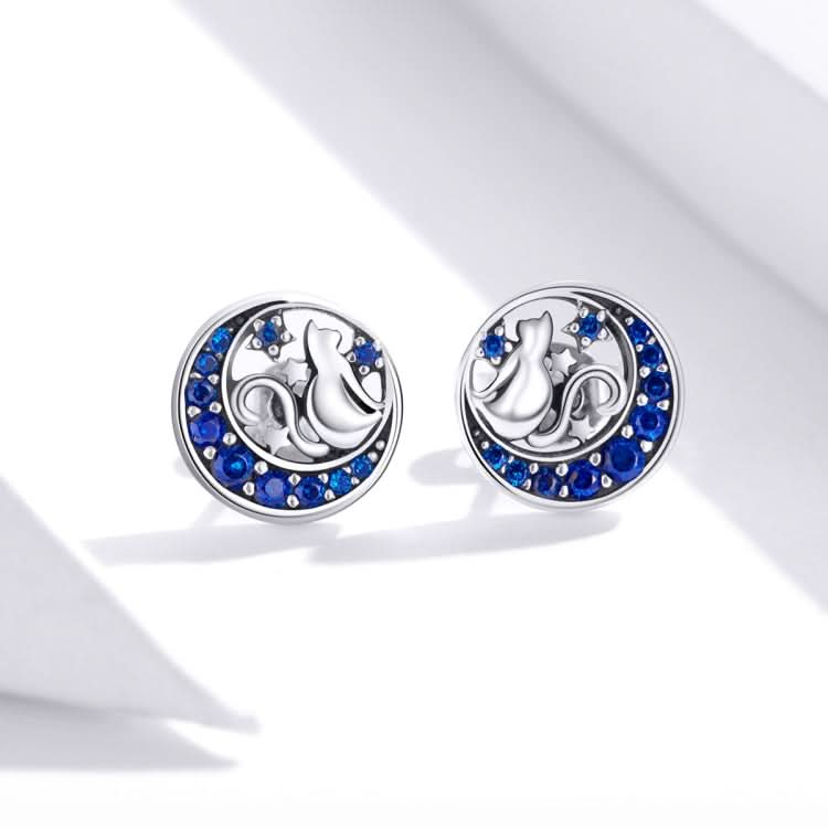 Moon Cat S925 Sterling Silver Personality Earrings Reluova