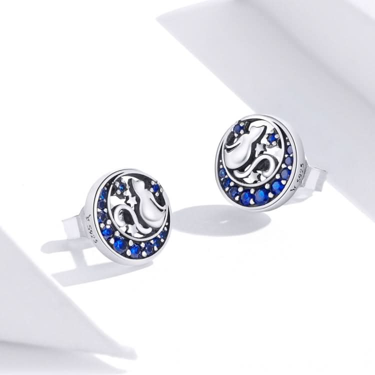 Moon Cat S925 Sterling Silver Personality Earrings Reluova