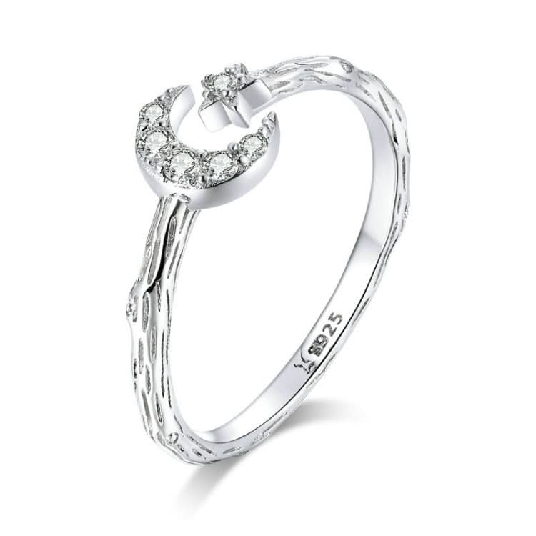 Fashion Retro Open Ring Sterling Silver S925 Star and Moon Platinum Plated Zircon Ring Reluova