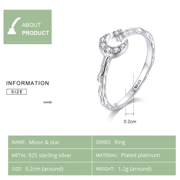 Fashion Retro Open Ring Sterling Silver S925 Star and Moon Platinum Plated Zircon Ring Reluova