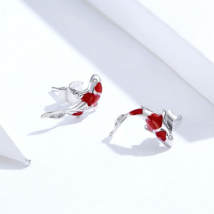 Sterling Silver Lucky Koi Earrings Platinum Plated Simple Earrings Reluova