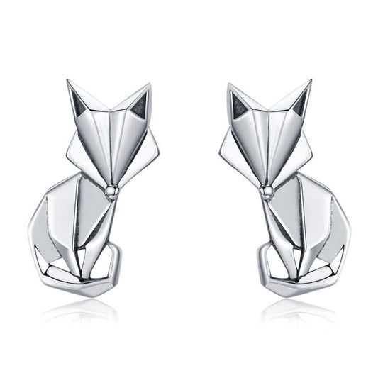 S925 Animal Earrings Jewelry Origami Fox Sterling Silver Girls Earrings Reluova