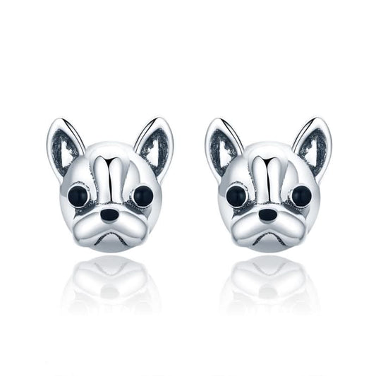 S925 Sterling Silver Animal Earrings Bulldog Plain Silver Earrings Reluova