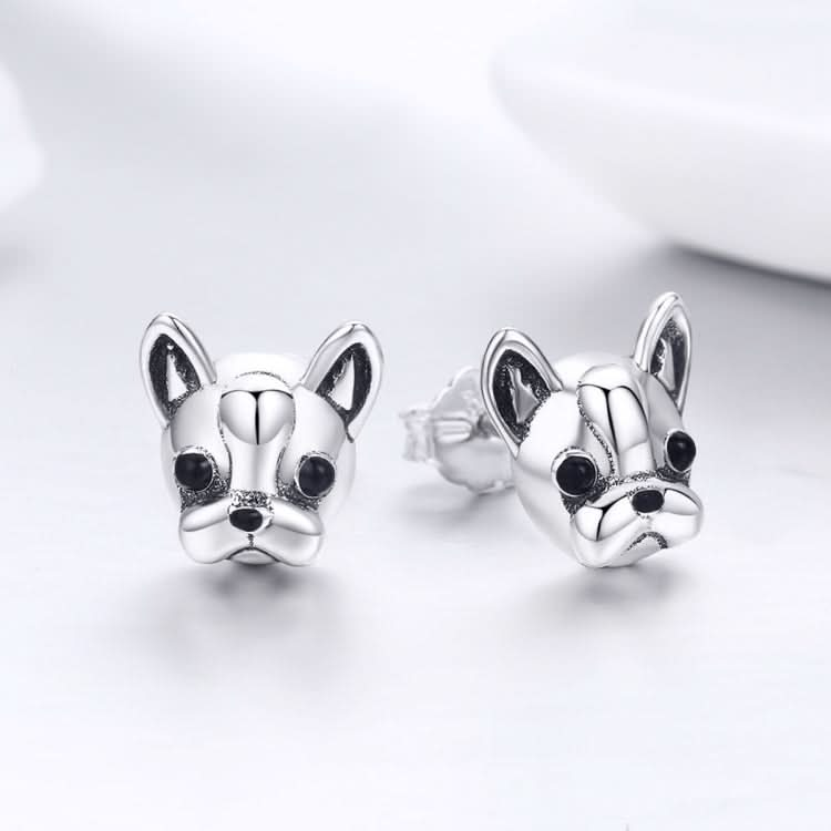 S925 Sterling Silver Animal Earrings Bulldog Plain Silver Earrings Reluova