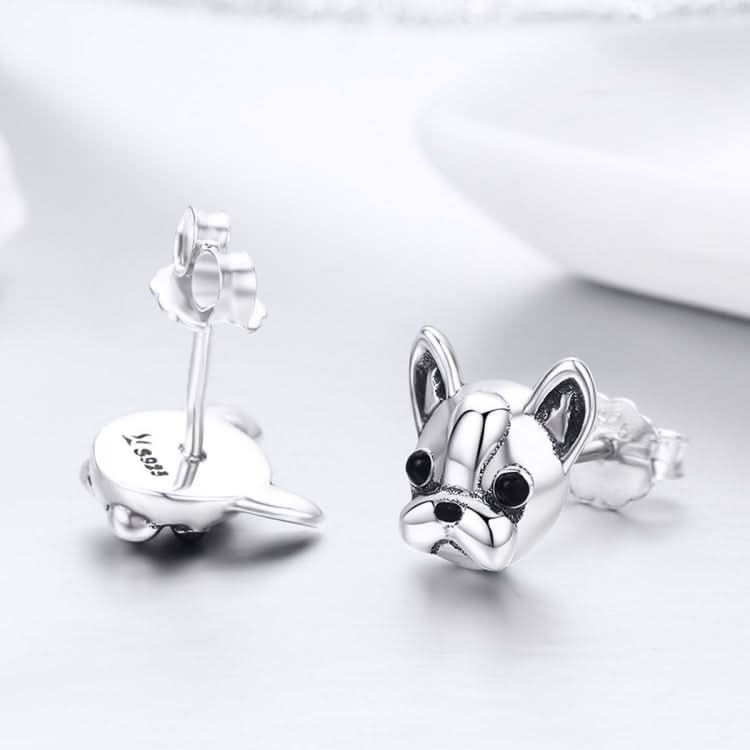 S925 Sterling Silver Animal Earrings Bulldog Plain Silver Earrings Reluova