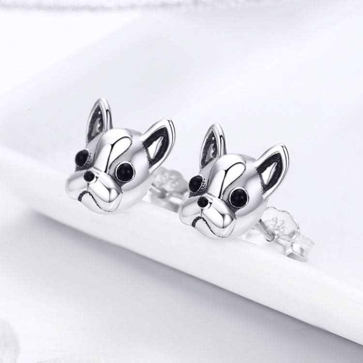 S925 Sterling Silver Animal Earrings Bulldog Plain Silver Earrings Reluova