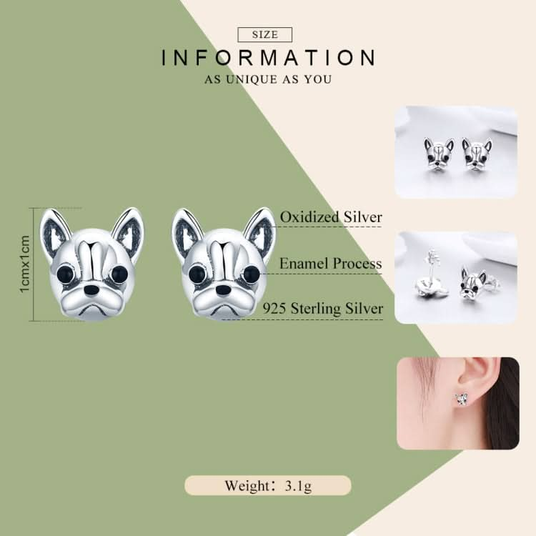 S925 Sterling Silver Animal Earrings Bulldog Plain Silver Earrings Reluova