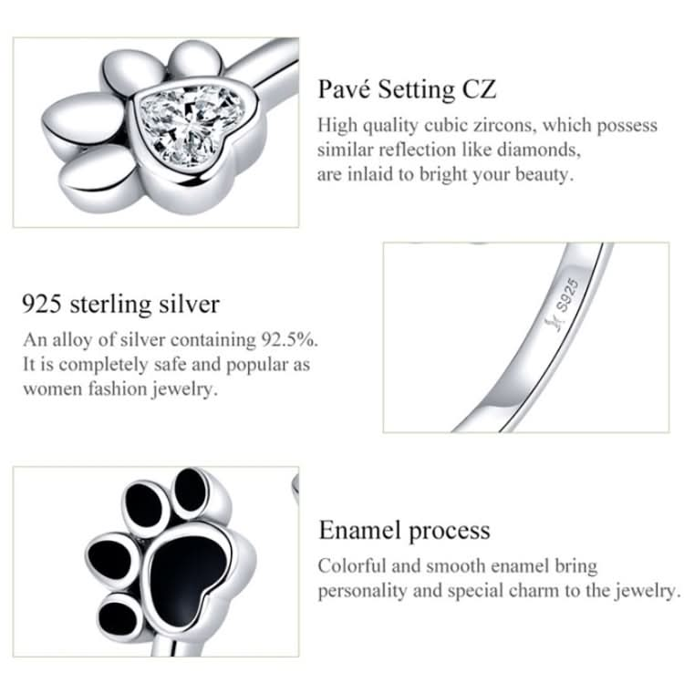 S925 Sterling Silver Cute Pet Paw Print Open Ring Black Dripping Ring Reluova